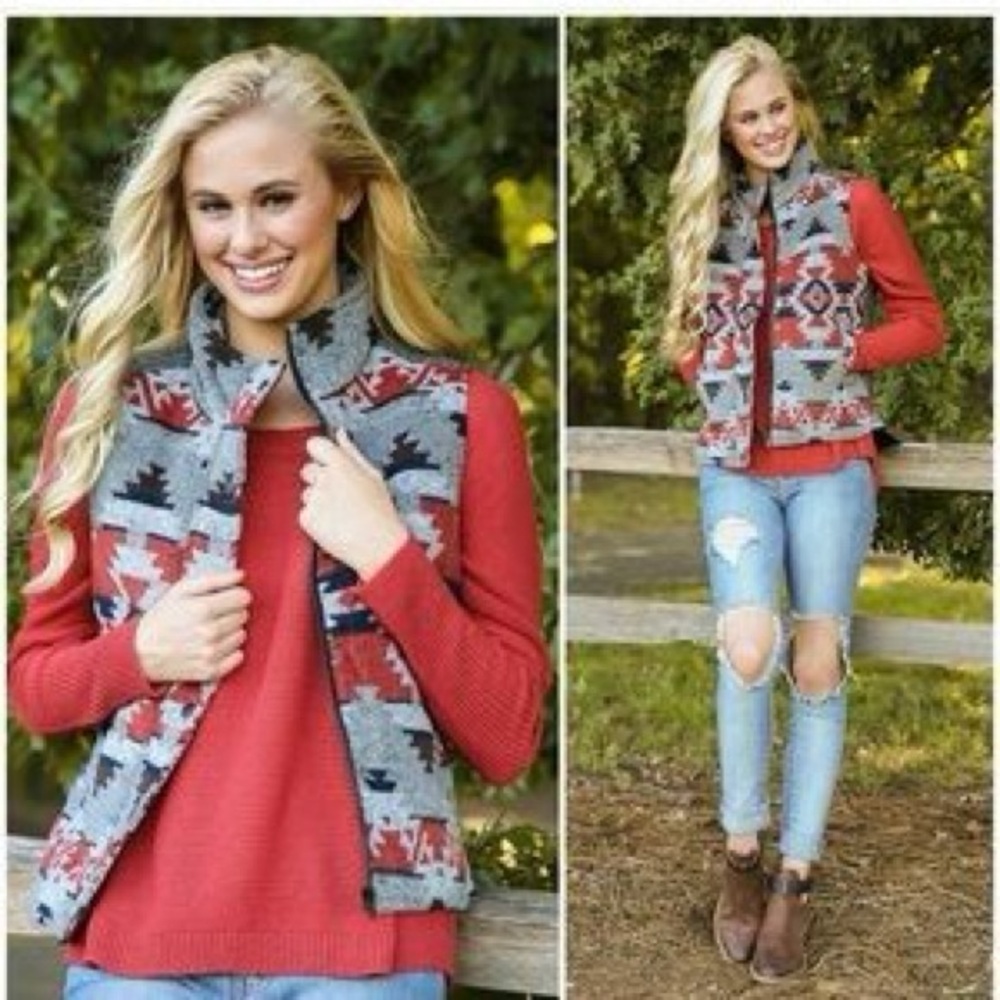 Staccato Red and Gray Patterned Vest - Picture 2 of 3